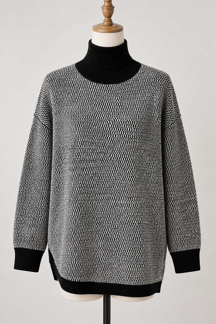 Damen-Rollkragenpullover mit Zickzackmuster