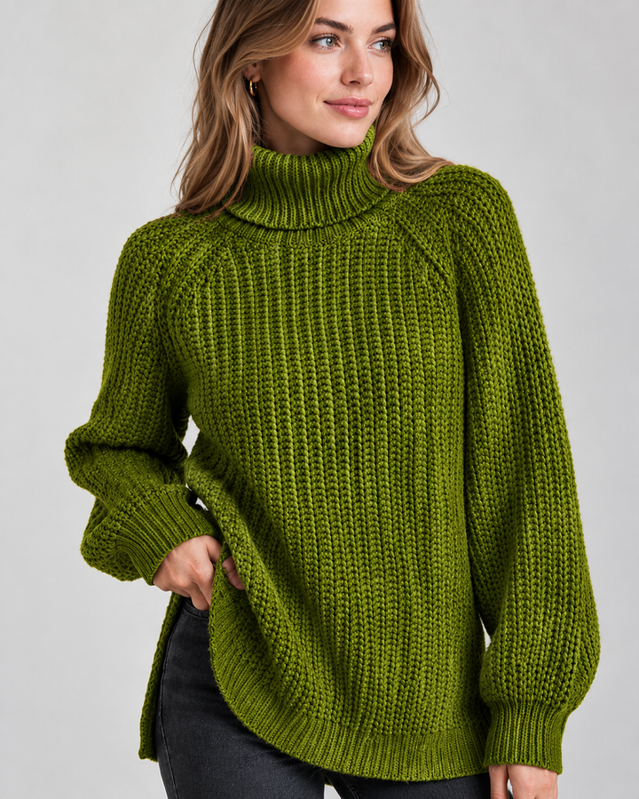 Klassischer Damen-Rollkragenpullover mit Rippstrick