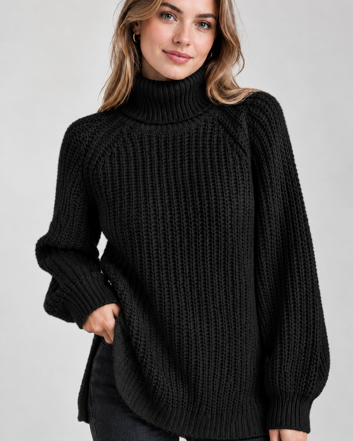Klassischer Damen-Rollkragenpullover mit Rippstrick