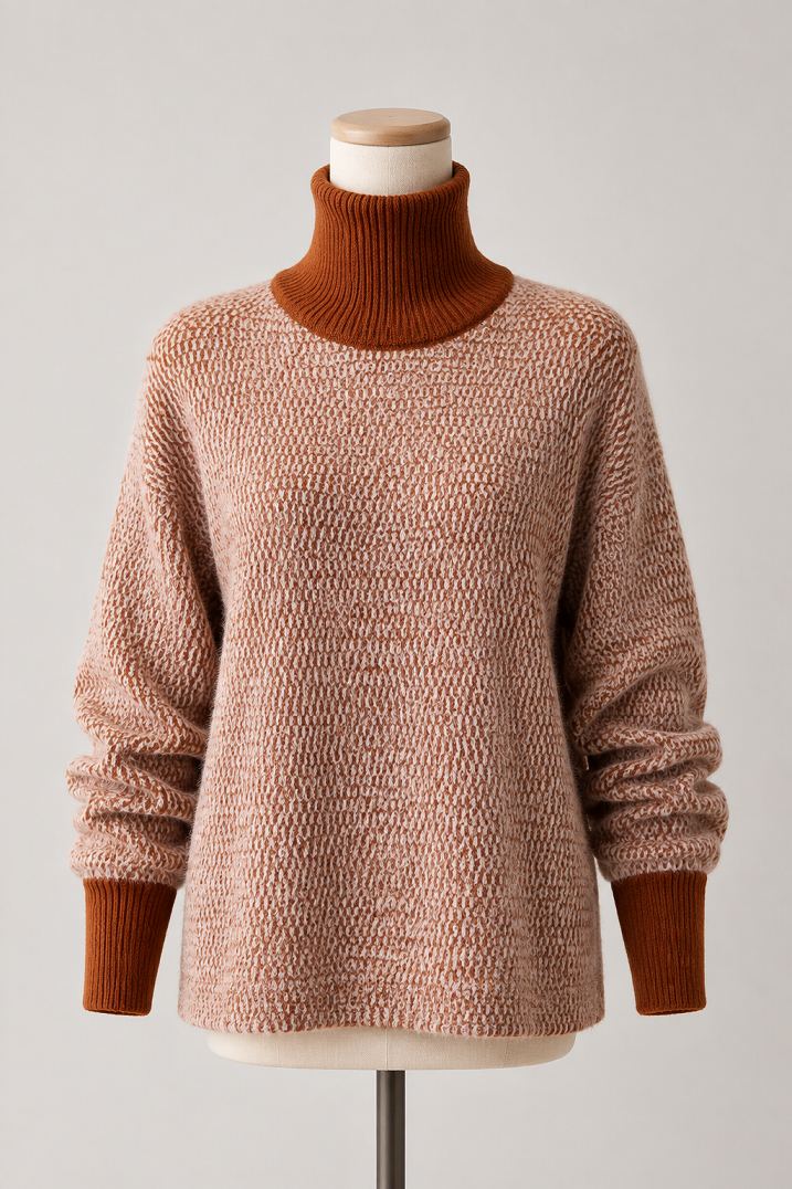 Damen-Rollkragenpullover mit Zickzackmuster