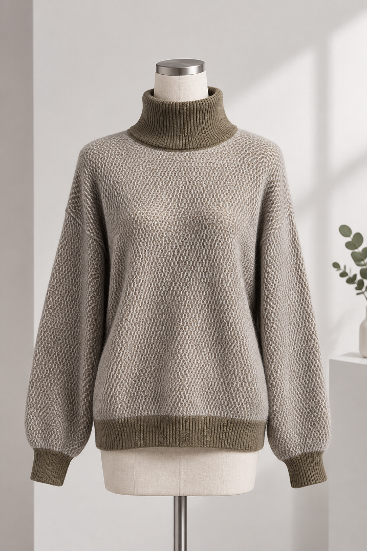 Damen-Rollkragenpullover mit Zickzackmuster