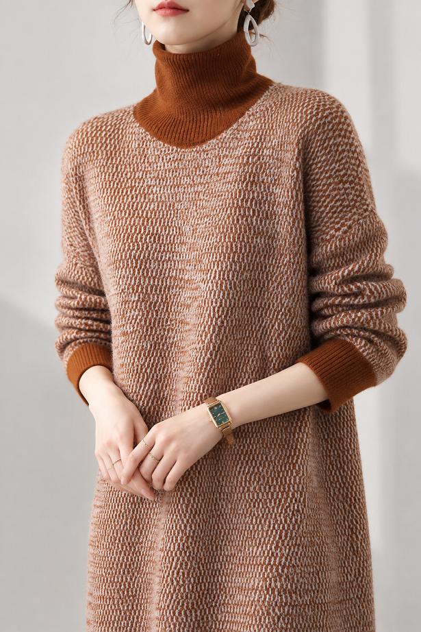 Damen-Rollkragenpullover mit Zickzackmuster