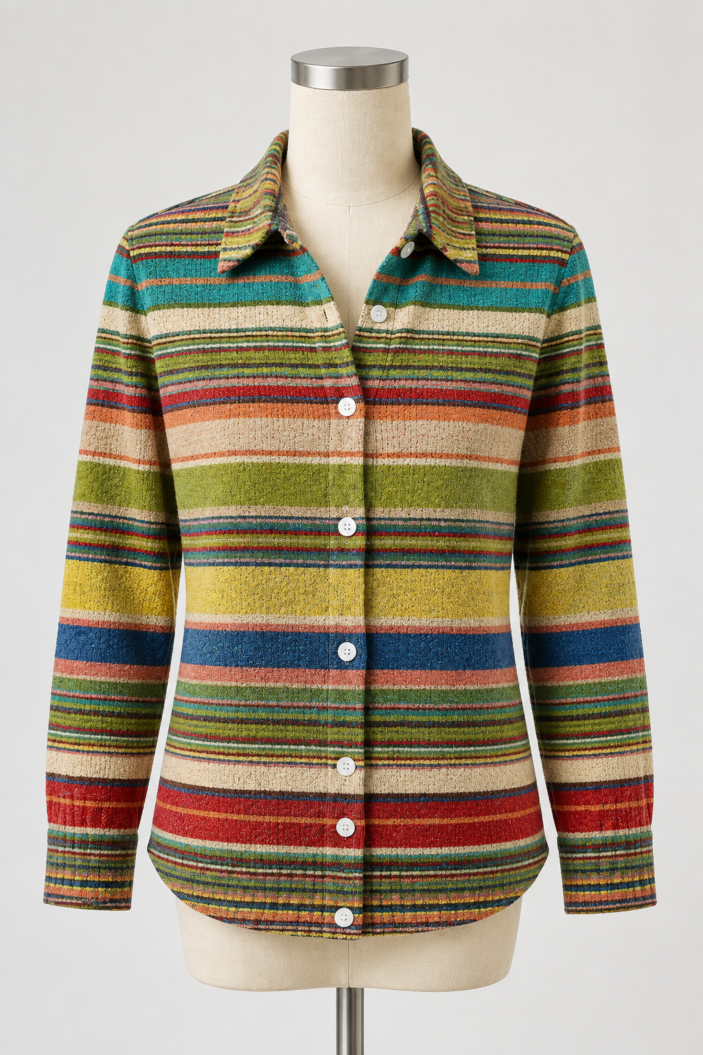 Mehrfarbige Damenstrickjacke mit Streifenmuster