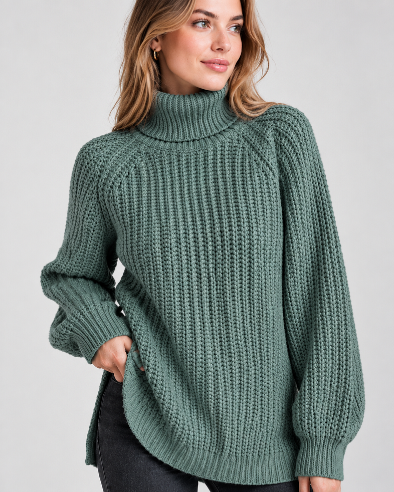 Klassischer Damen-Rollkragenpullover mit Rippstrick