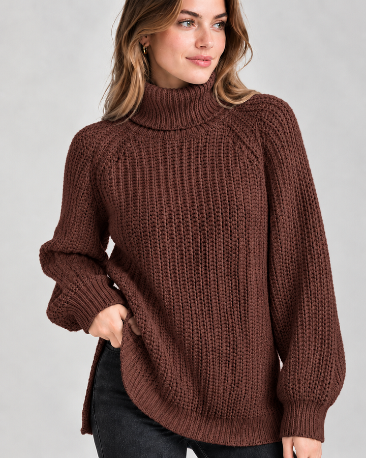 Klassischer Damen-Rollkragenpullover mit Rippstrick