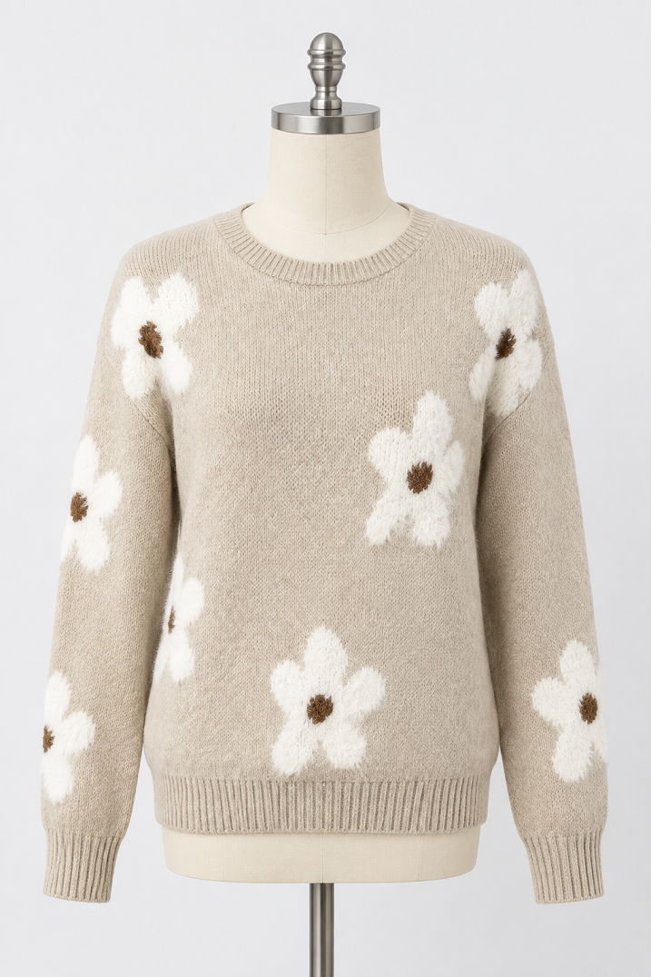 Damen-Strickpullover mit Blumenmuster