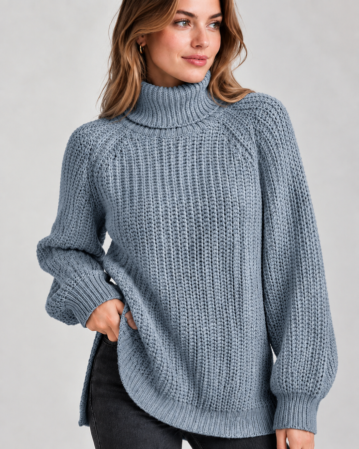 Klassischer Damen-Rollkragenpullover mit Rippstrick