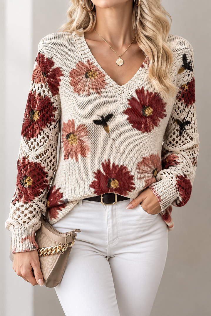 Leichter Pullover mit Blumenmuster