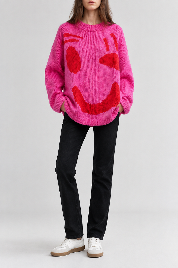 Damenstrickjacke mit Lachgesicht