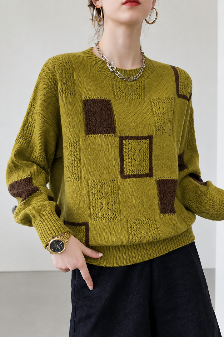 Damen-Strickpullover mit Karomuster