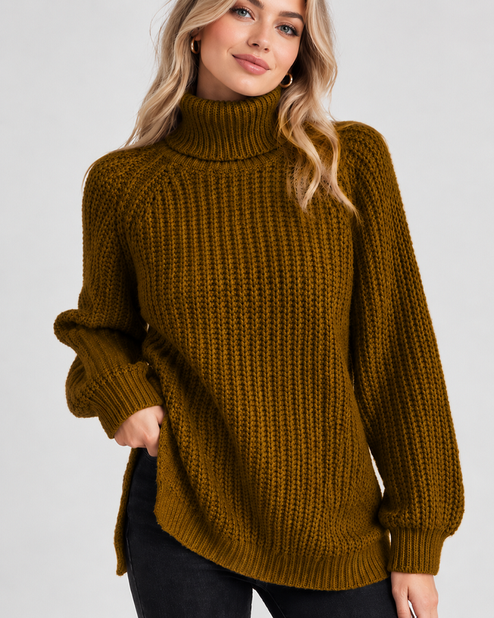 Klassischer Damen-Rollkragenpullover mit Rippstrick
