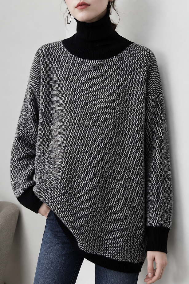 Damen-Rollkragenpullover mit Zickzackmuster