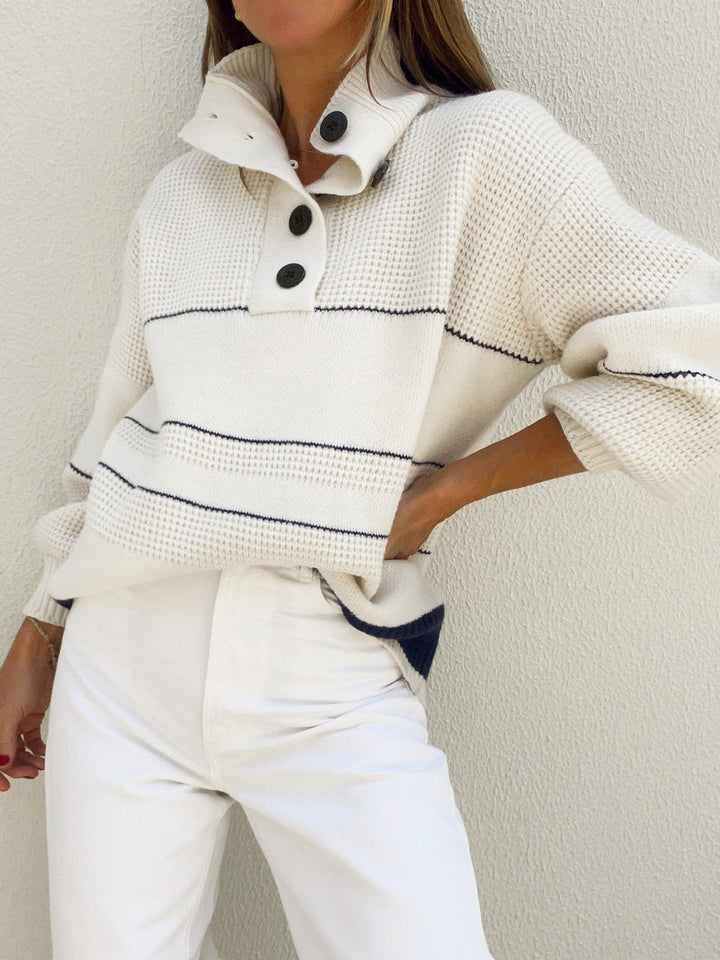 Damen-Strickpullover mit Knopfkragen
