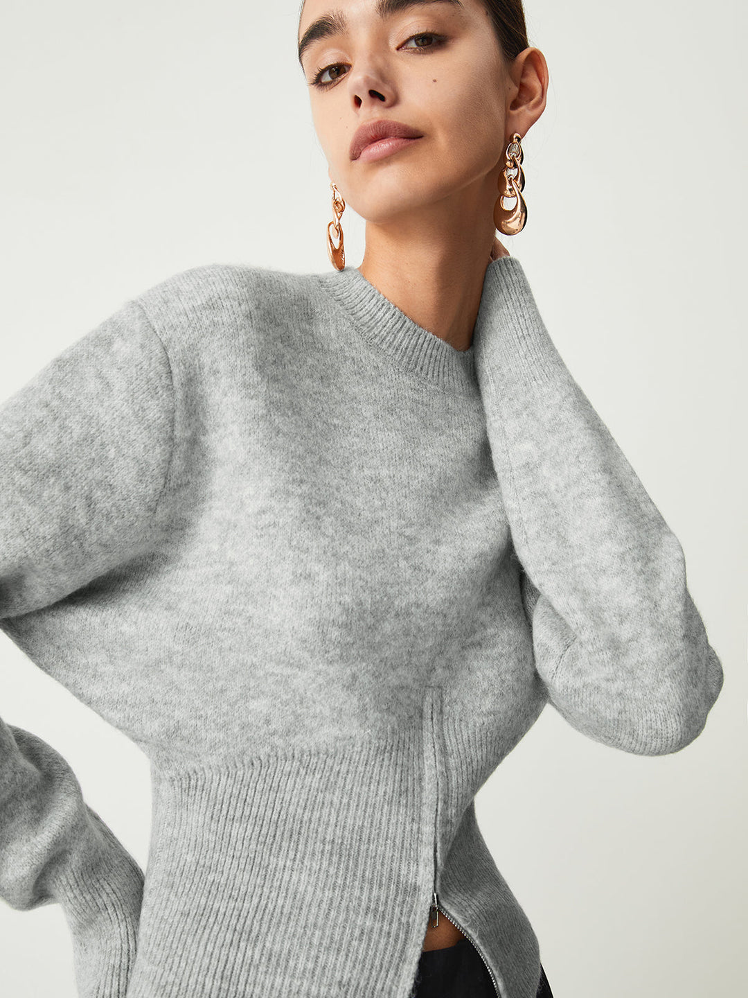 Damen-Strickpullover mit kurzem Reißverschluss