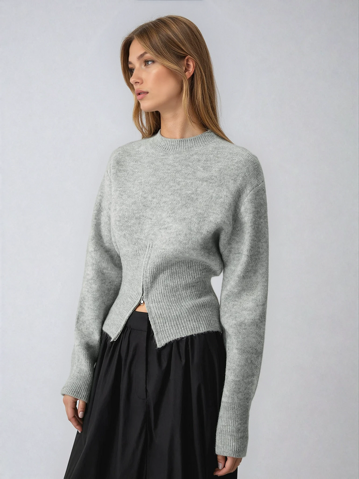 Damen-Strickpullover mit kurzem Reißverschluss