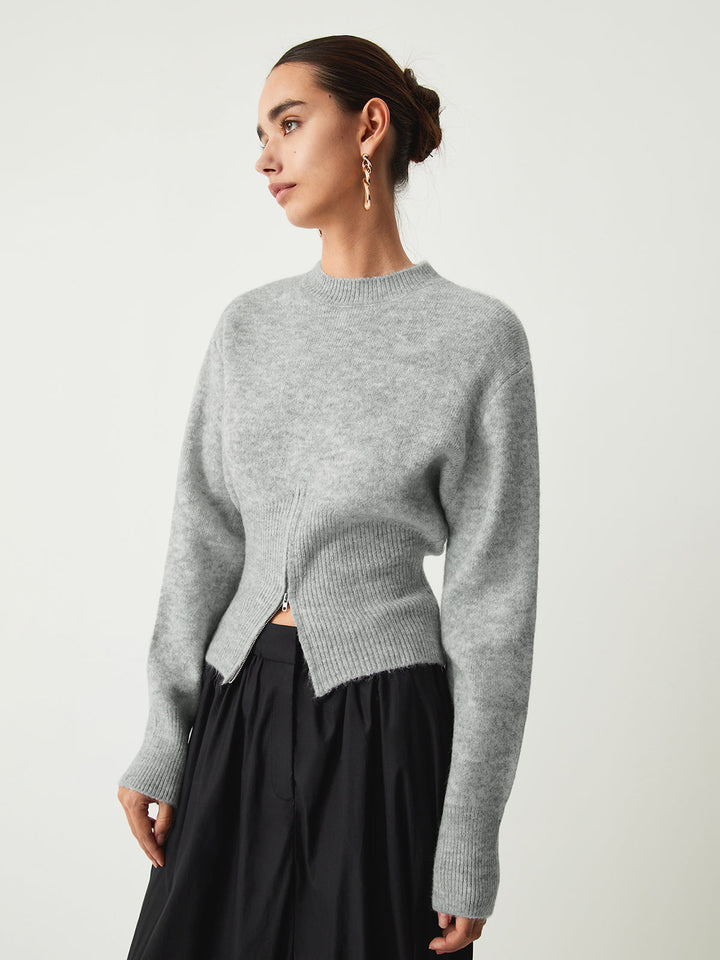 Damen-Strickpullover mit kurzem Reißverschluss