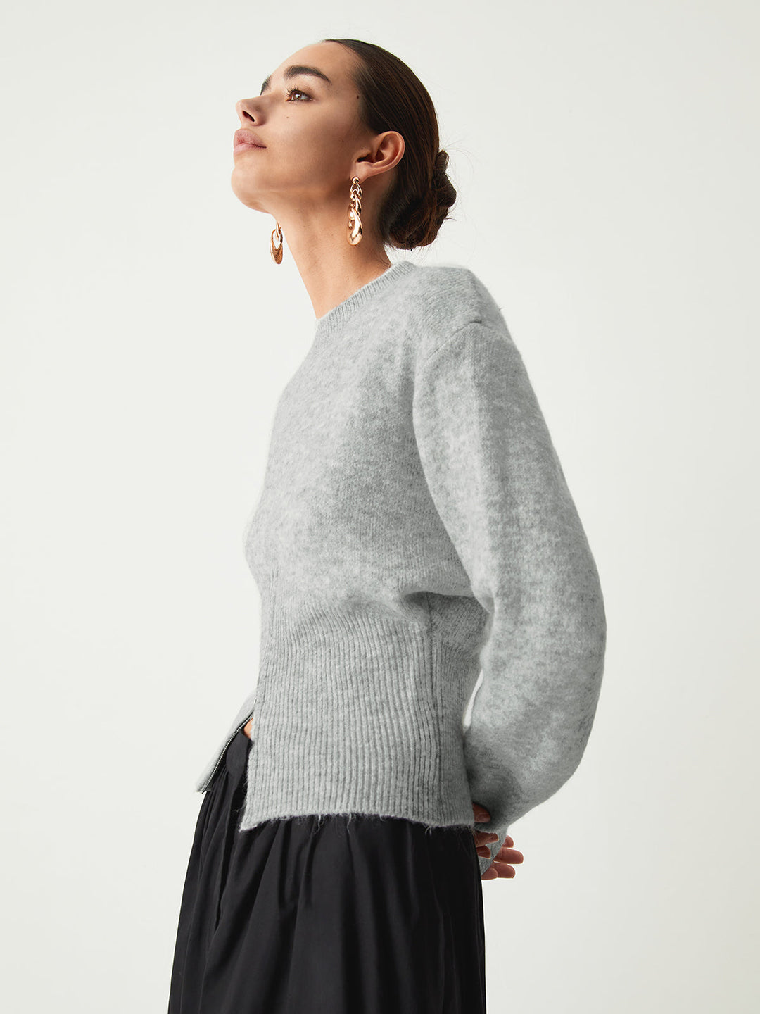 Damen-Strickpullover mit kurzem Reißverschluss