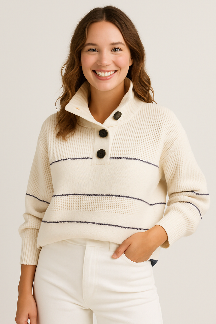 Damen-Strickpullover mit Knopfkragen