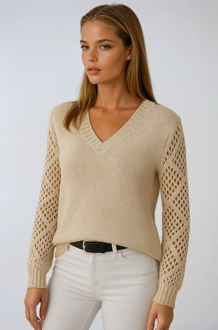 Damen-Strickpullover mit Häkelärmeln