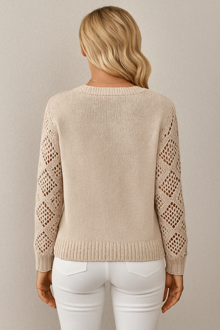 Damen-Strickpullover mit Häkelärmeln