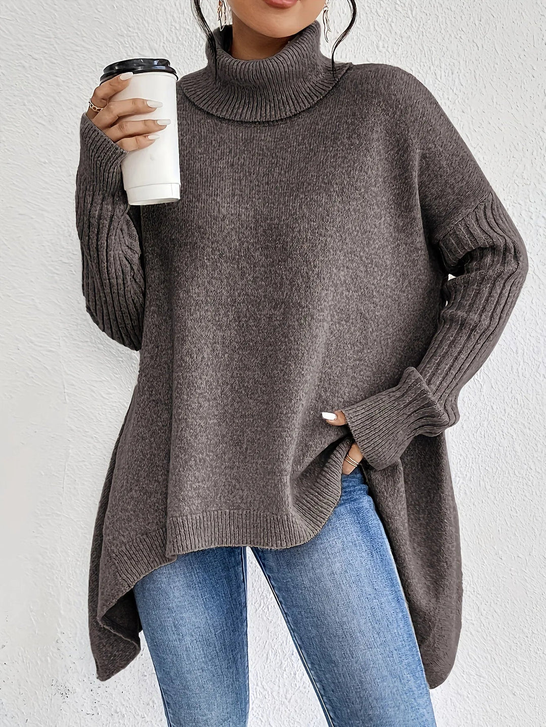 Damen-Rollkragenpullover in weiter Passform