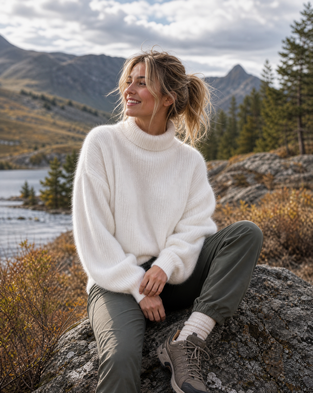 Flauschiger Damenpullover mit Hochkragen