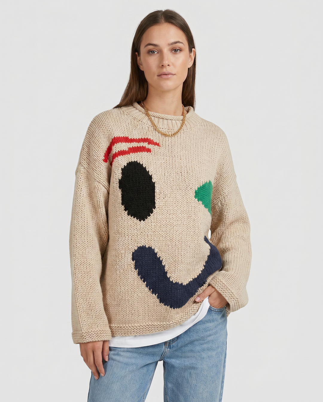Damenstrickjacke mit Lachgesicht