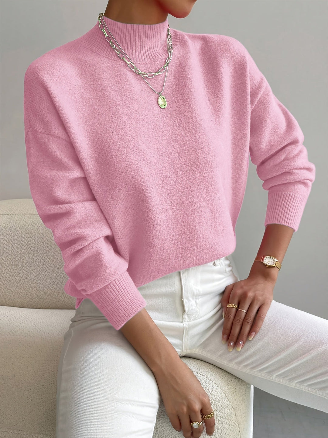 Eleganter Damen-Strickpullover mit Stehkragen