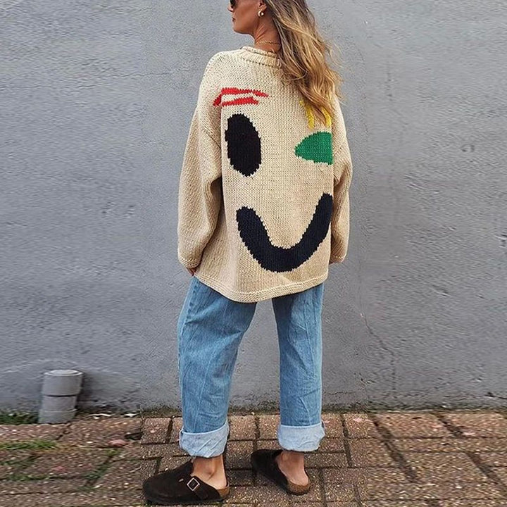 Damenstrickjacke mit Lachgesicht
