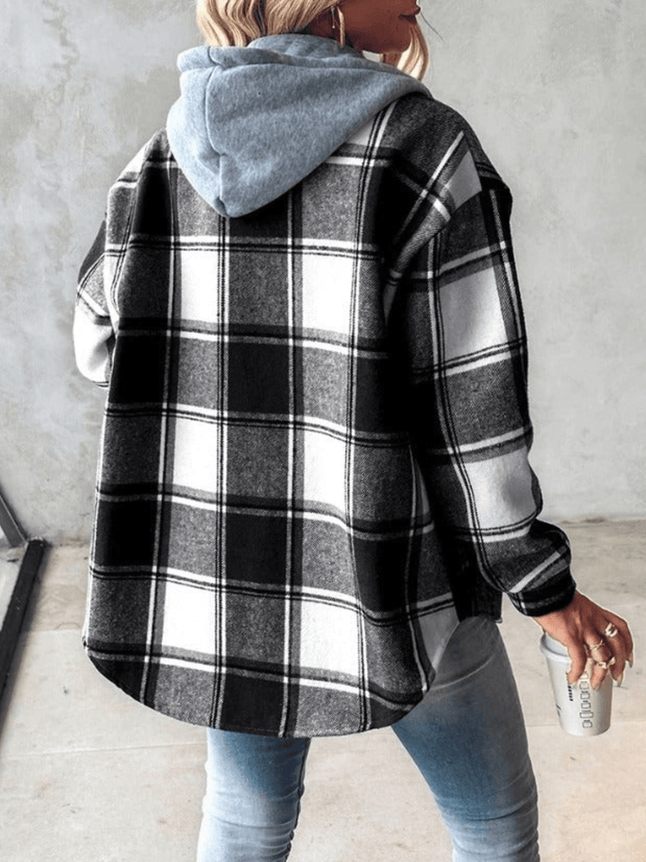 Karierte Damenjacke mit Kapuze