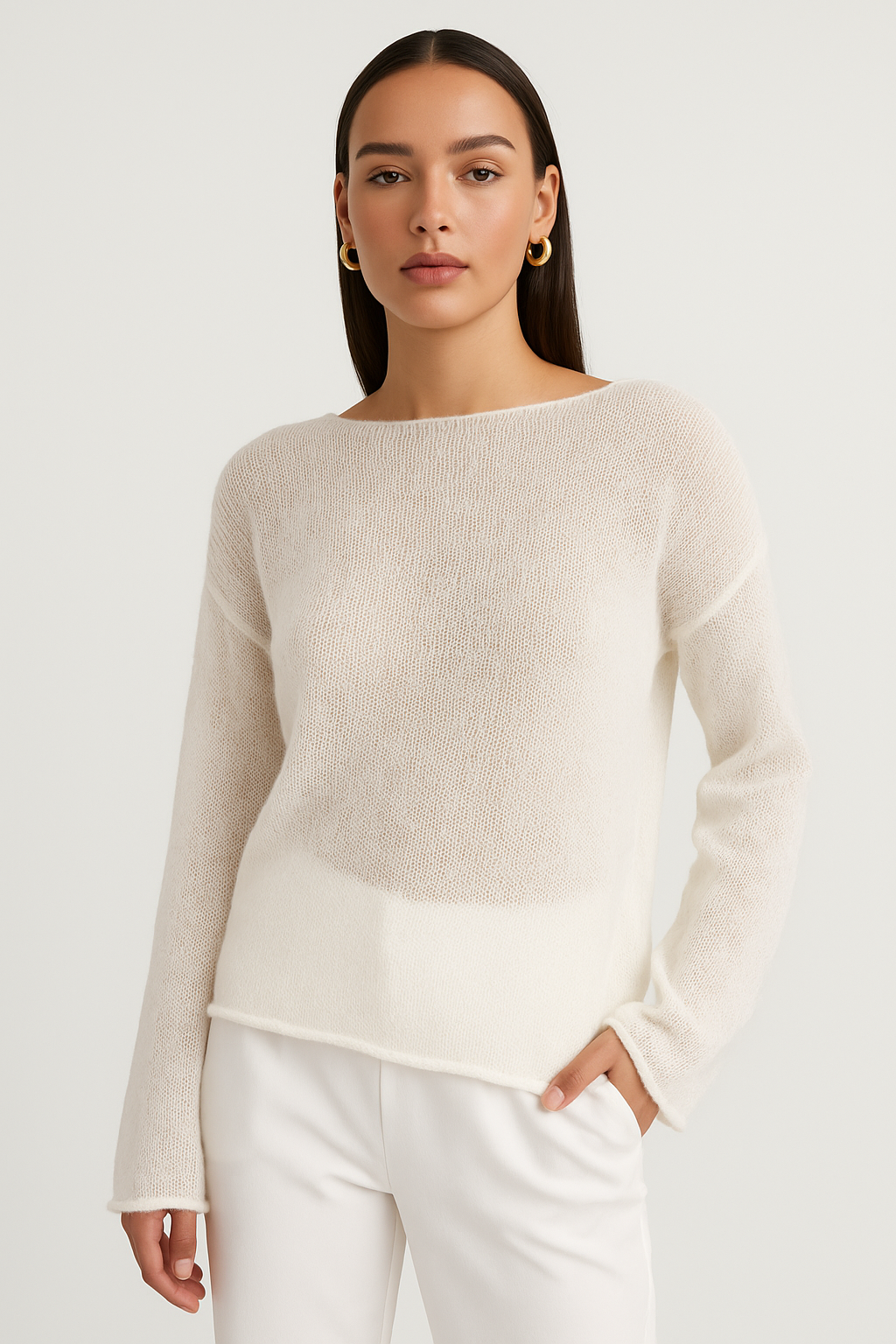 Durchsichtiger Damen-Strickpullover