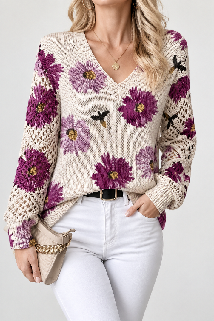 Leichter Pullover mit Blumenmuster