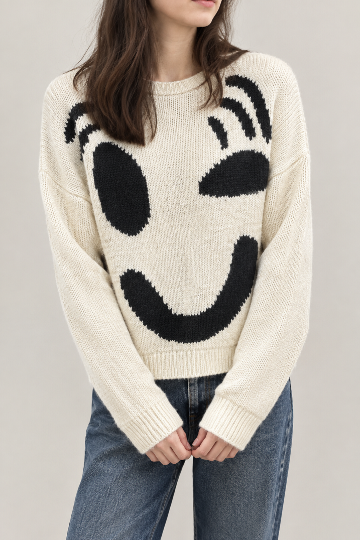 Damenstrickjacke mit Lachgesicht