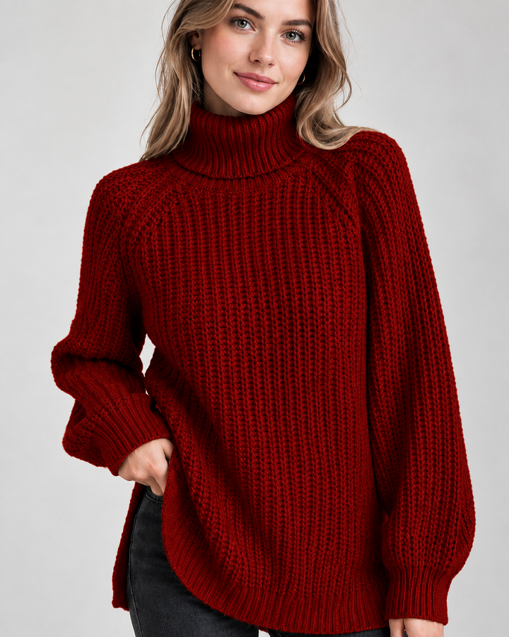 Klassischer Damen-Rollkragenpullover mit Rippstrick