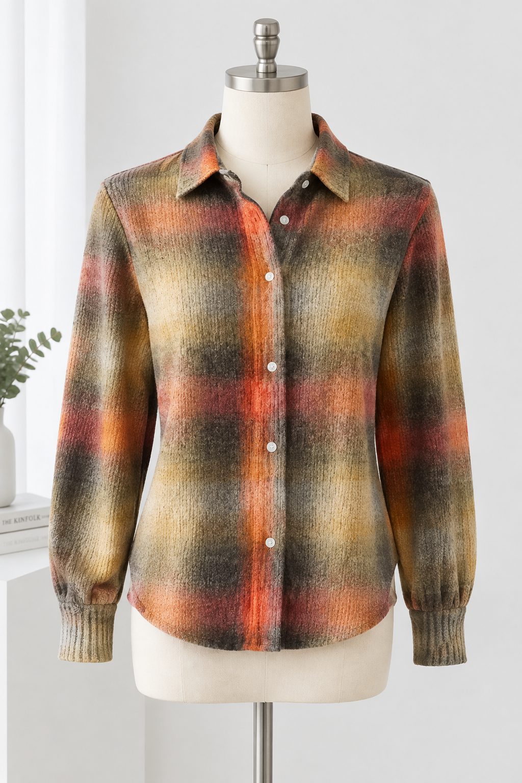 Herbstliche Damenstrickjacke im bunten Karomuster