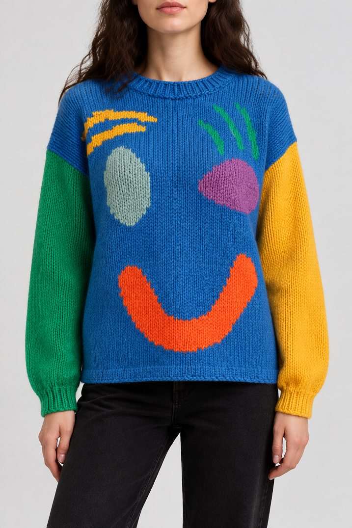 Damenstrickjacke mit Lachgesicht