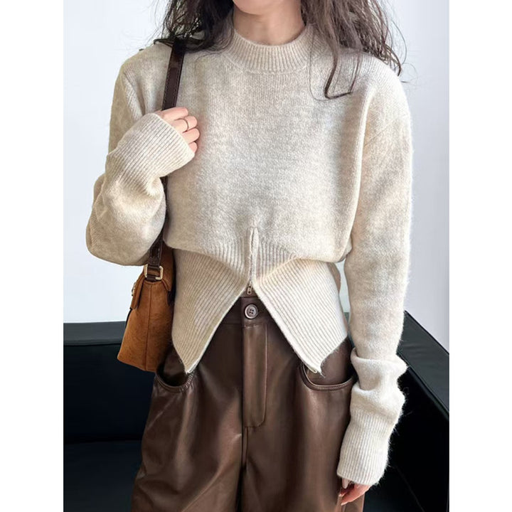 Damen-Strickpullover mit kurzem Reißverschluss