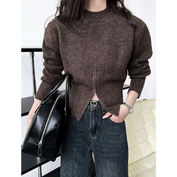 Damen-Strickpullover mit kurzem Reißverschluss