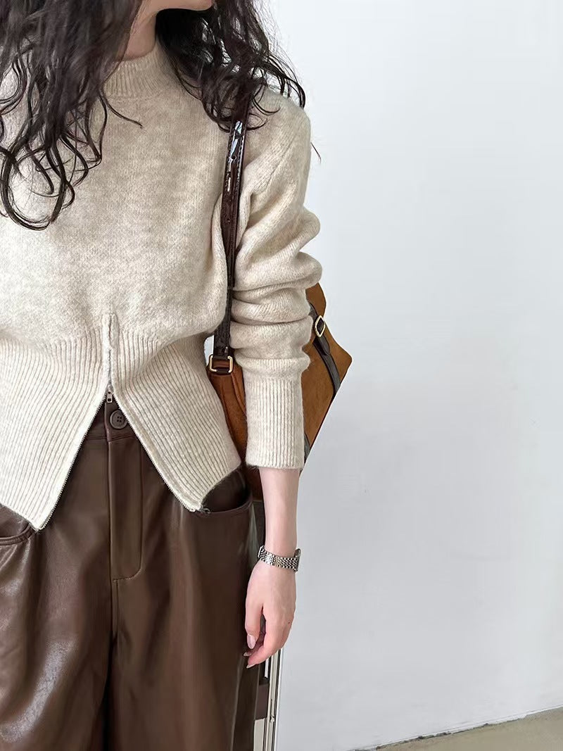 Damen-Strickpullover mit kurzem Reißverschluss