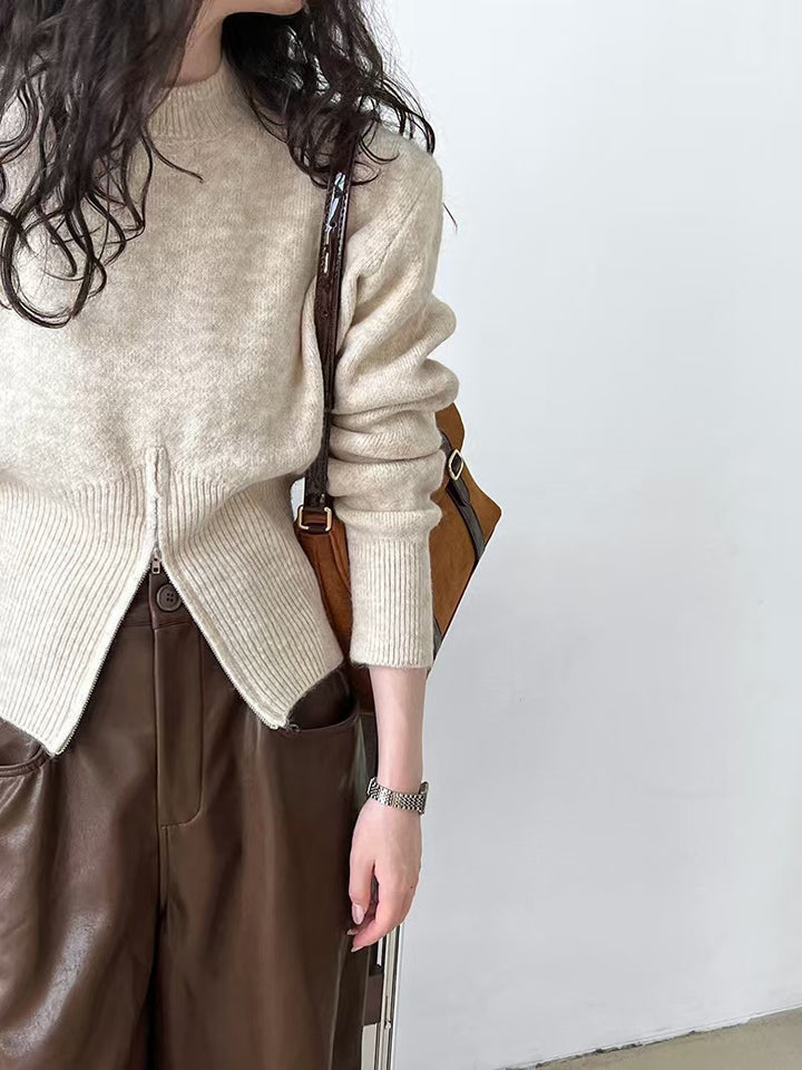 Damen-Strickpullover mit kurzem Reißverschluss
