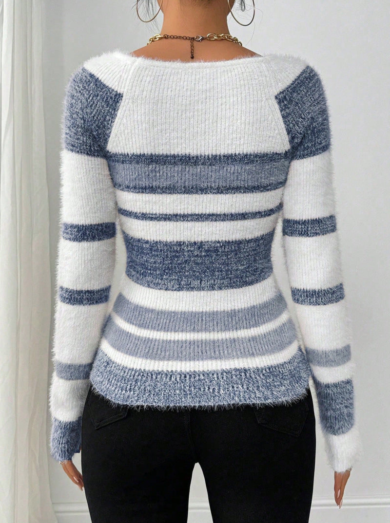 Damenpullover mit Streifenrippe