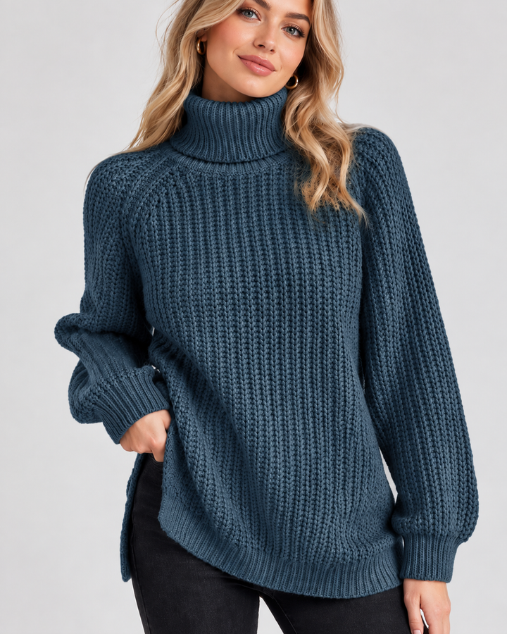 Klassischer Damen-Rollkragenpullover mit Rippstrick
