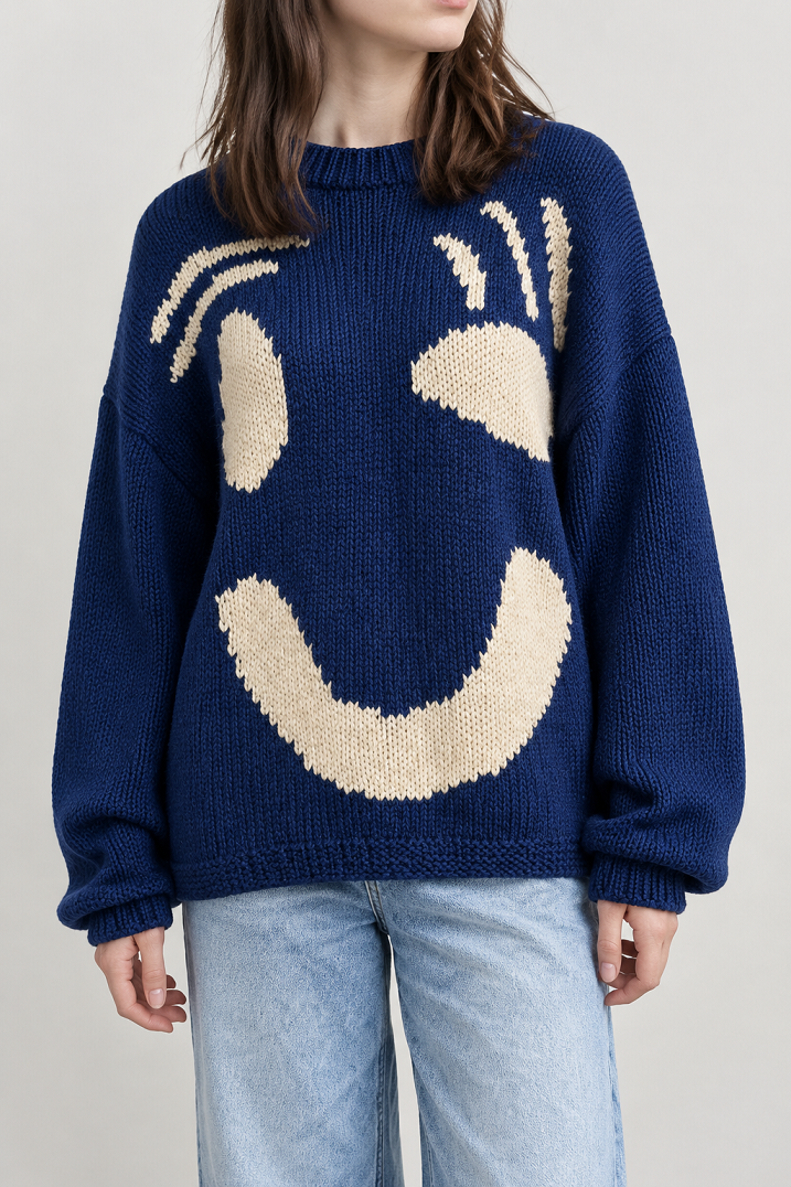 Damenstrickjacke mit Lachgesicht