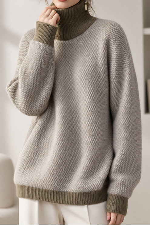 Damen-Rollkragenpullover mit Zickzackmuster