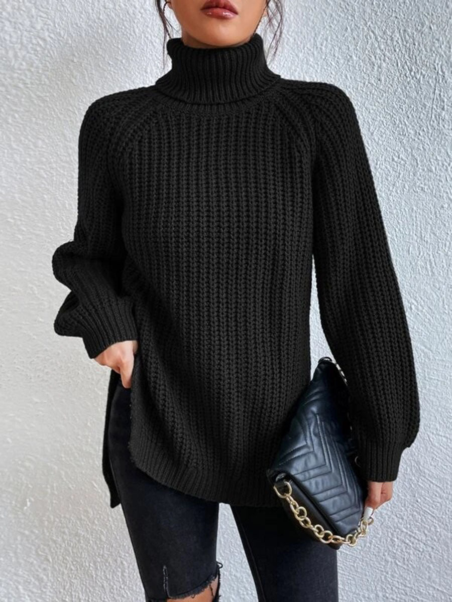 Klassischer Damen-Rollkragenpullover mit Rippstrick | Schwarz