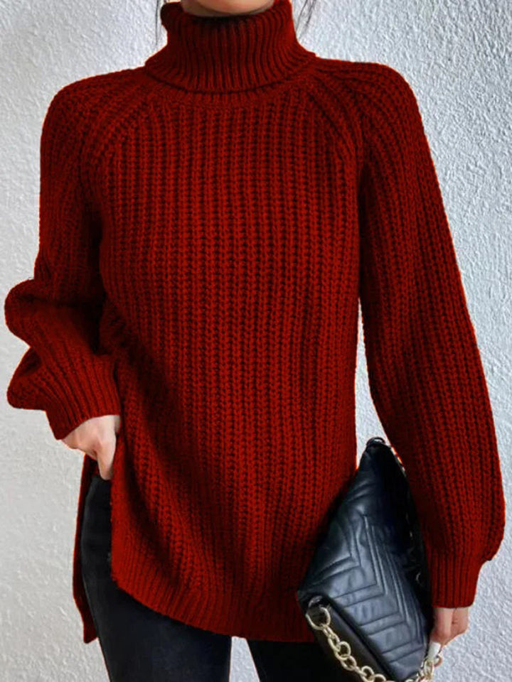 Klassischer Damen-Rollkragenpullover mit Rippstrick | Burgunderrot