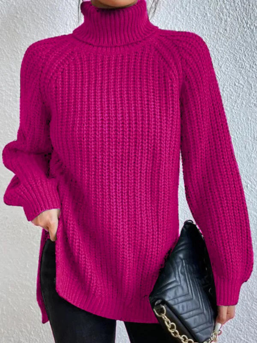 Klassischer Damen-Rollkragenpullover mit Rippstrick | Rosarot