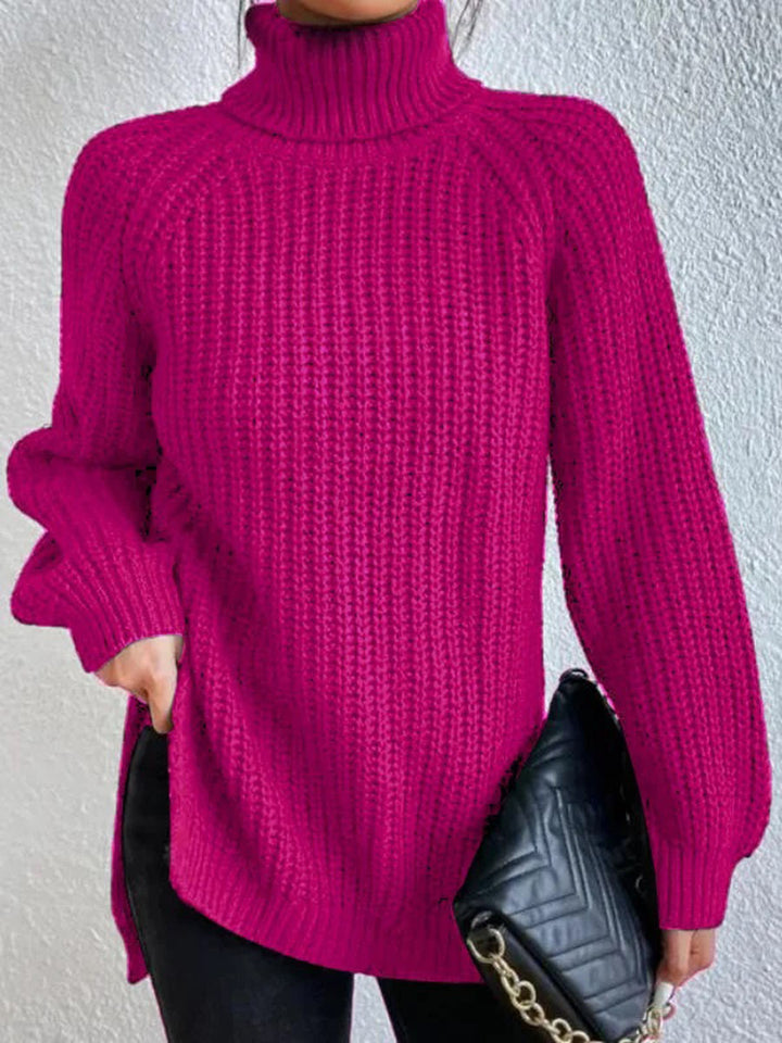 Klassischer Damen-Rollkragenpullover mit Rippstrick | Rosarot