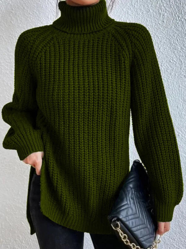 Klassischer Damen-Rollkragenpullover mit Rippstrick | Armeegrün