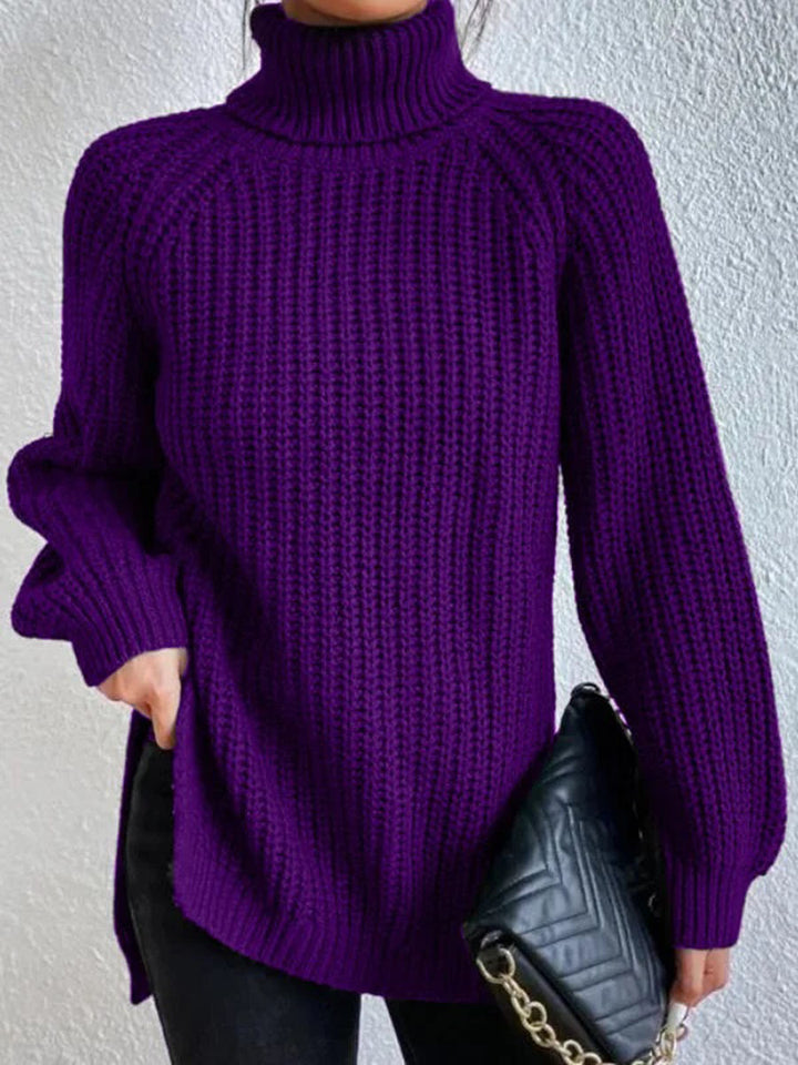 Klassischer Damen-Rollkragenpullover mit Rippstrick | Lila